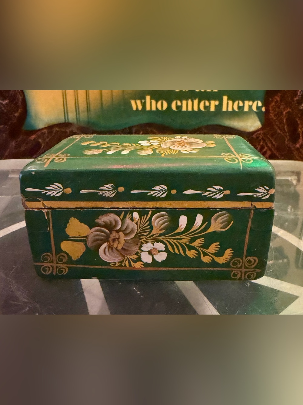 Vintage Hand Painted Wooden Floral Trinket Box - Cottagecore Folk Art
